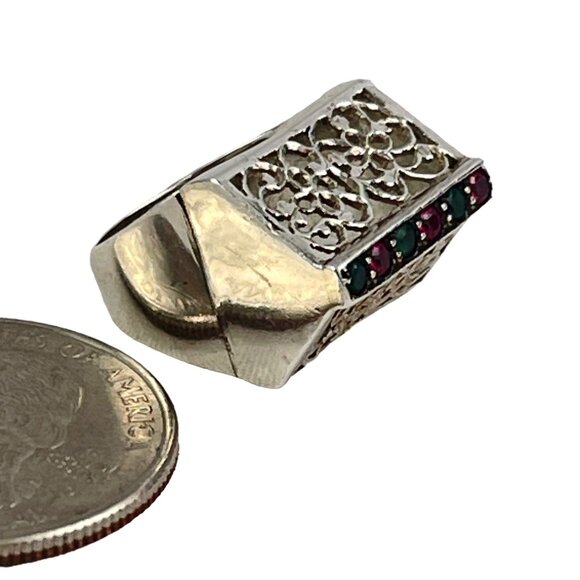 Turkish Vintage Filigree Ring With Ruby and Emerald Stones Size 4.5 - Picture 6 of 6